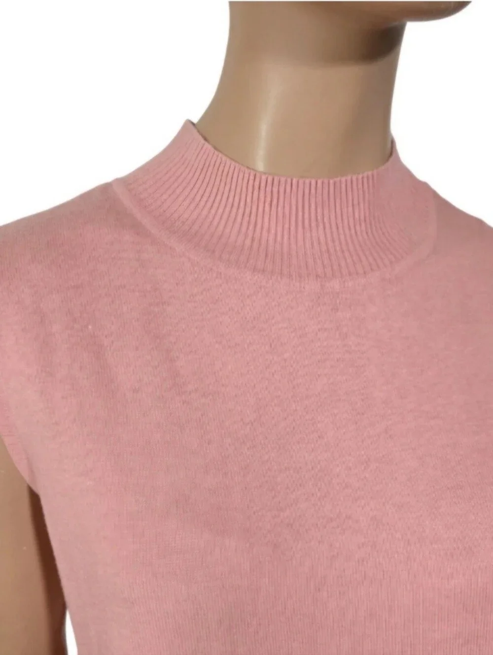 Isaac Mizrahi Live! Mockneck Pink Sweater Knit Sleeveless Tunic Contrast Hem XL